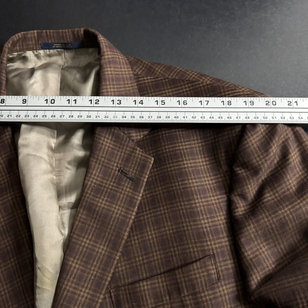 Hart Schaffner Marx Gold Trumpeter Mens Brown Plaid Blazer‎ Coat 46R - Picture 8 of 10